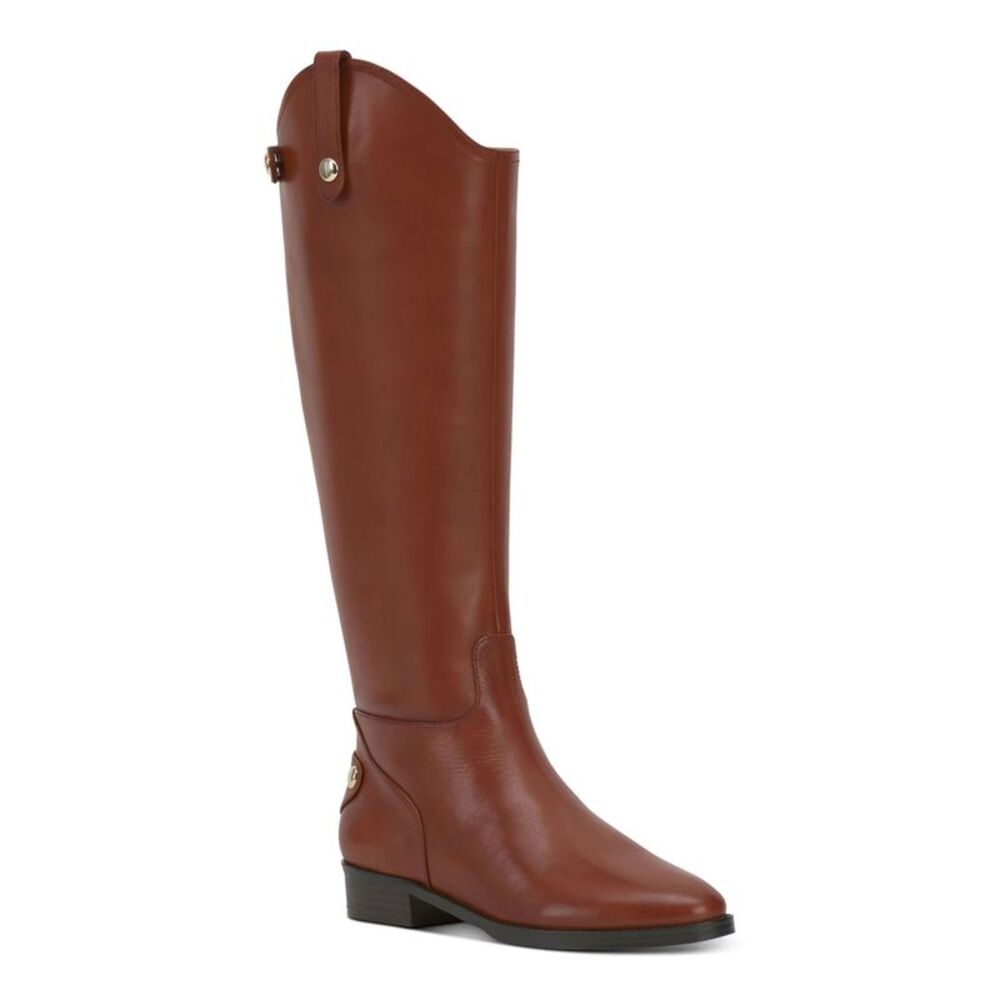 INC Womens Brown Pull Tab Aleah Round Toe Stacked Heel Leather Riding Boot 9 M